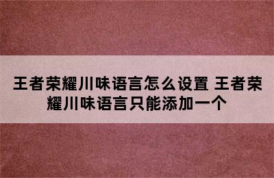 王者荣耀川味语言怎么设置 王者荣耀川味语言只能添加一个